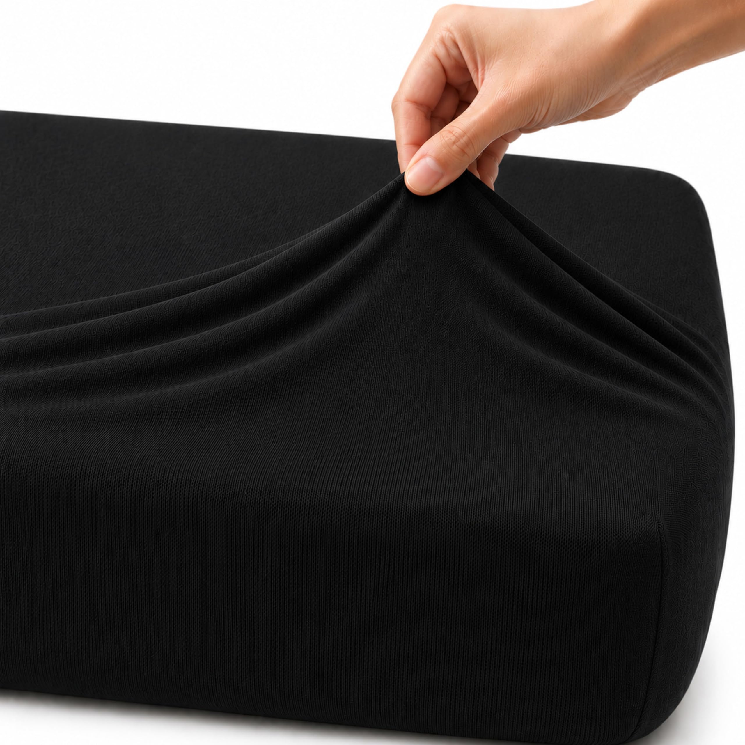 Family Bedding Jersey Cotton Fitted Sheet, Stretch Knit, Black, King