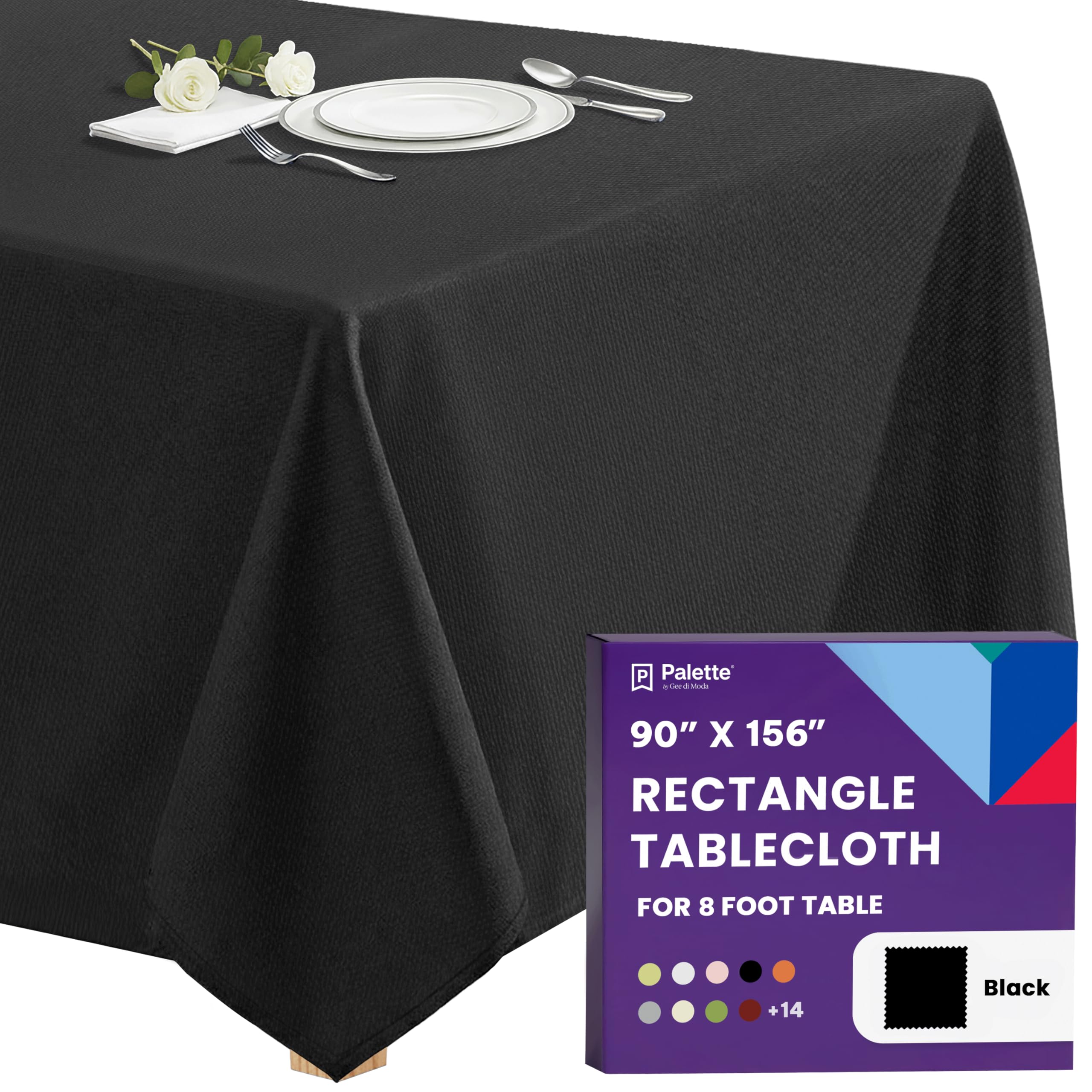 Gee Di Moda Rectangle Tablecloth - 90 x 156 Inch Black Table Cloth for 8 Foot Ta