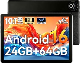 MUISOO Android 16 Tablet, 10 inch Tablet, 24GB RAM 64GB ROM(1TB TF Expand), Dual Cameras & Speakers, WiFi 6, BT5.4, 1280 * 800 IPS, 6000mAh, Gaming Learning Working Pad PC Tablets, Black
