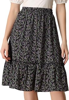 Allegra K Women's Knee Length Skirt Floral Elastic Waist Flowy Tiered A-Line Ruffle Skirt