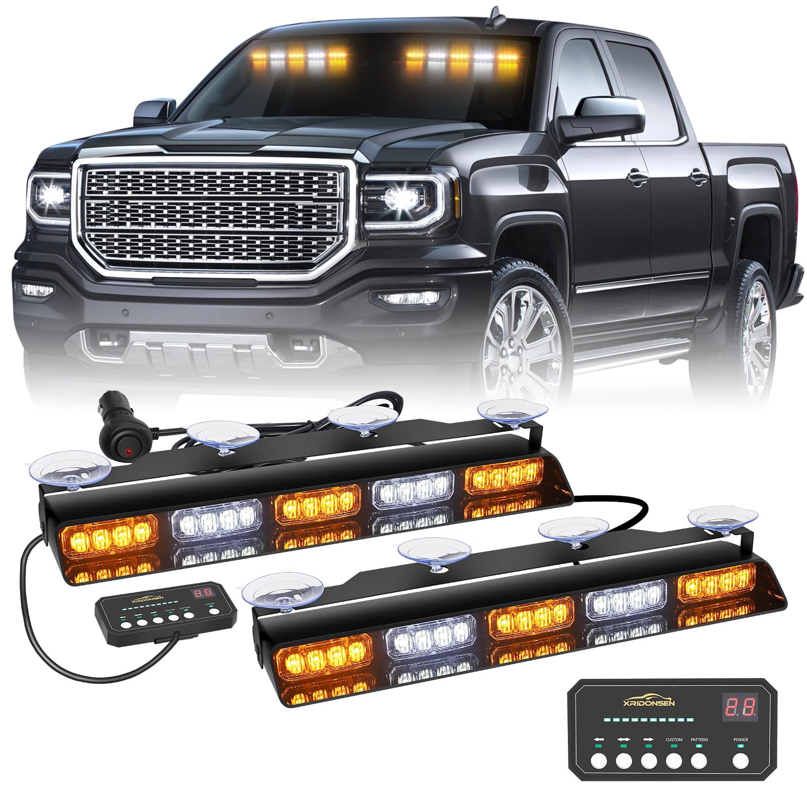 XRIDONSEN 2x 17 inch Dash Strobe Lights for Trucks, 40 LED Visor Lights | Amber 