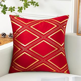 Geometric Gold Foil Decorative Throw Pillow Case Square Cushion Cover for Sofa Living Room 45x45cm Red