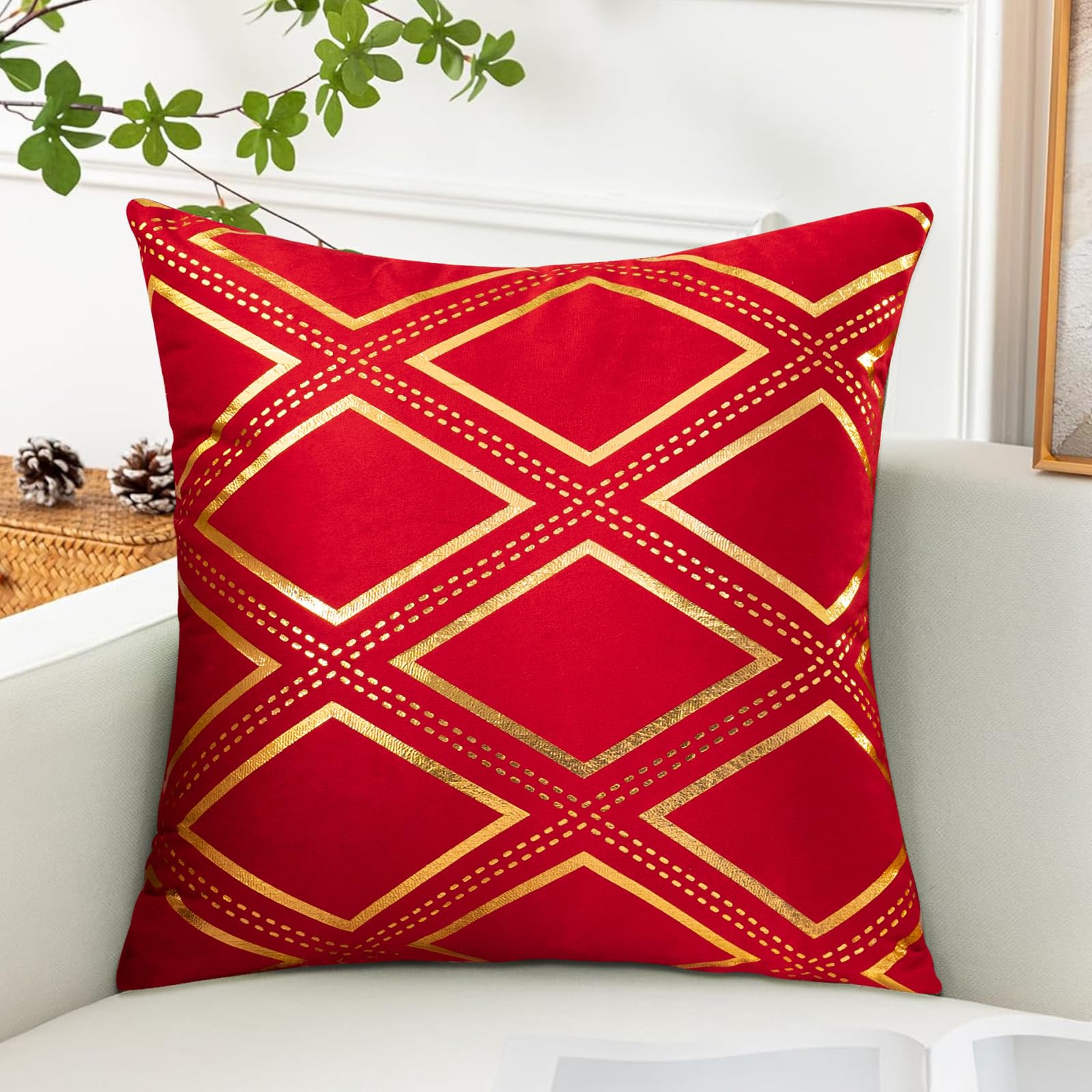 Geometric Gold Foil Decorative Throw Pillow Case Square Cushion Cover for Sofa L