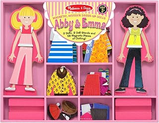 Melissa & Doug Abby & Emma Magnetic Wooden Dress-Up Doll Play Set | 58 Pieces, 2 Magnetic Wooden Dolls, Stands, 54 Clothing Magnets, Carry Case, Pretend Play, Preschool Toys for Kids, Ages 3+