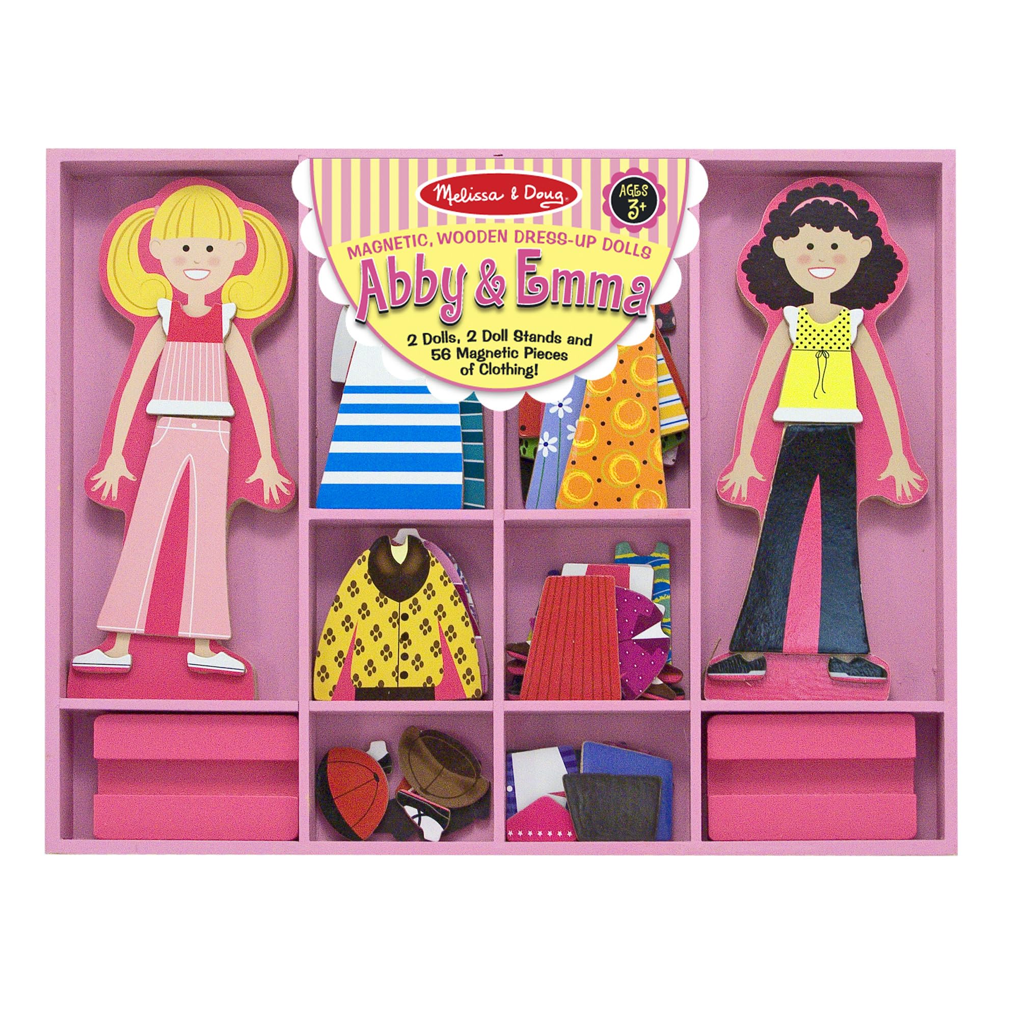 Melissa & Doug Abby & Emma Magnetic Wooden Dress-Up Doll Play Set | 58 Pieces, 2
