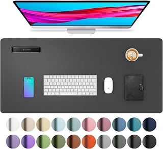 Aothia Desk Pad PU Leather Desk Mat - Mouse Pad, Non-Slip Desk Protector - Waterproof Desk Cover for Office and Home (60 cm x 35 cm, Grey)