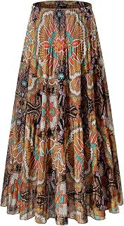NASHALYLY Women's Chiffon Elastic High Waist Pleated A-Line Maxi Skirts