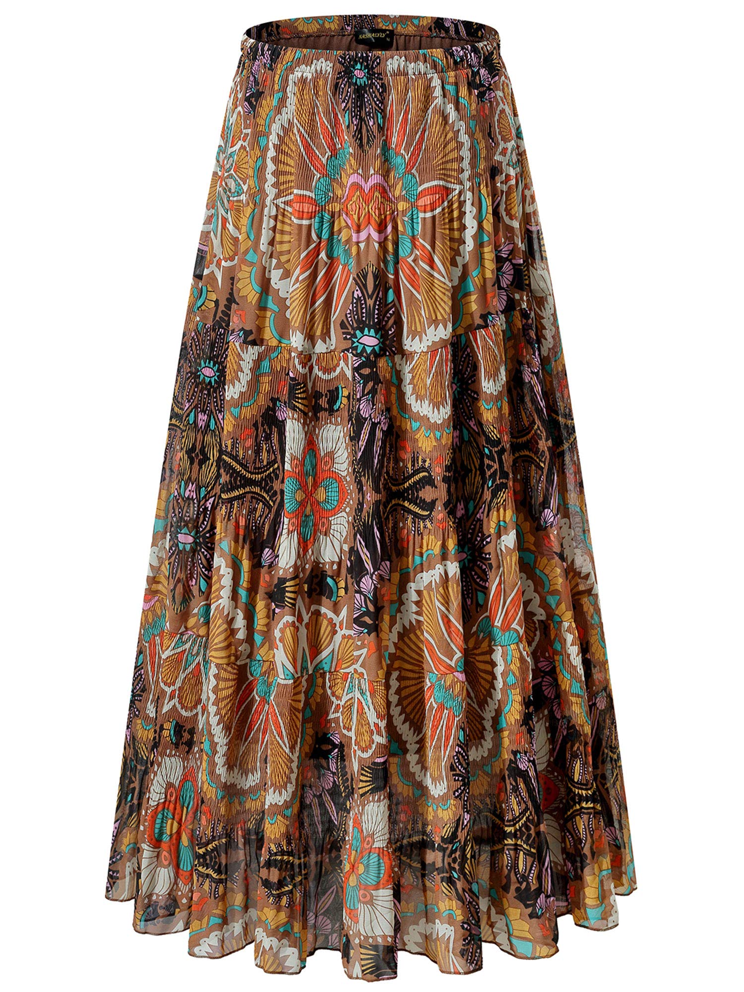 NASHALYLY Women's Chiffon Elastic High Waist Pleated A-Line Maxi Skirts