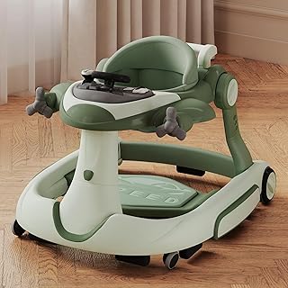 Kinder King 8-in-1 Baby Walker with Music &amp; Lights, 3 Level Height Adjust | Foldable Toddler Walker with Speed Adjustable Wheels, Easy to Clean, Walker for Baby Boys &amp; Girls 6-18 Months, Plane Theme