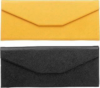 Eyeglasses Case 2 Pack Eyeglasses Case PU Leather Anti-Scratch Hard Shell Glasses Case for Men Women Yellow Black