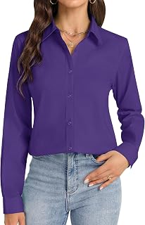 J.VER Camicia da donna a maniche lunghe con bottoni, senza pieghe, elasticizzata, tinta unita, Viola scuro, XL