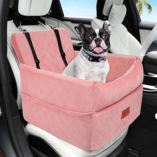 HEGGCOOE Small Dog Car Seat, Memory Foam Dog Booster Car Seats with Thick Cushion for Medium Dogs Under 35lbs, Detachable Washable Dog Bed, Pet Carseat with Storage Pockets (Pink, one Size)