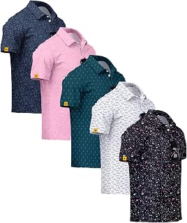 ZITY 5 Pack Mens Golf Shirt Short Sleeve UPF 50+ Print Patterns Casual Polo