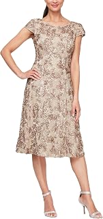 Alex Evenings Women's Tea Length A-line Rosette Dress