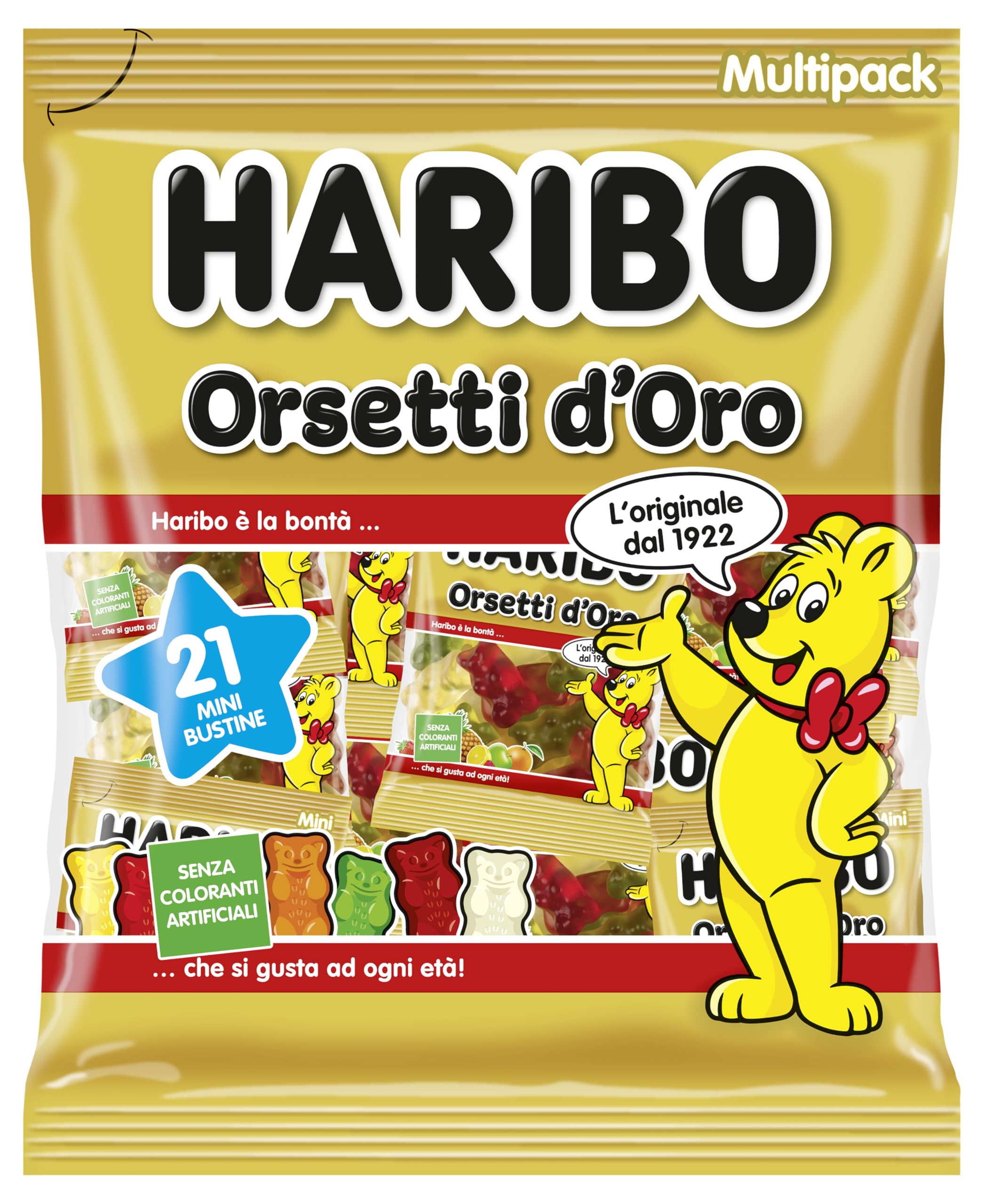 Haribo Golden Bears Multipack, 21 Mini Sachets of 12 g, Gummy Candy, Fruit Flavo