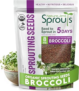 Nature Jim's Sprout Organic Broccoli Seeds – Non-GMO, Sprouting Seeds - 8oz | Rich in Sulforaphane - Fast-Growing Microgreen Plants – Ideal Sprouting Seeds for Fresh & Nutritious Indoor/Outdoor Gardening