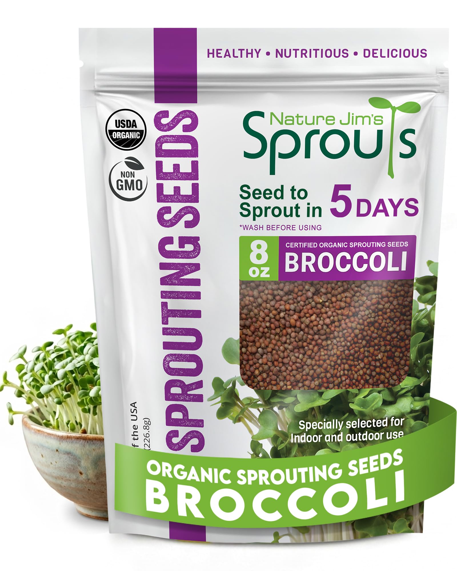 Nature Jim's Sprout Organic Broccoli Seeds – Non-GMO, Sprouting Seeds - 8oz | Ri