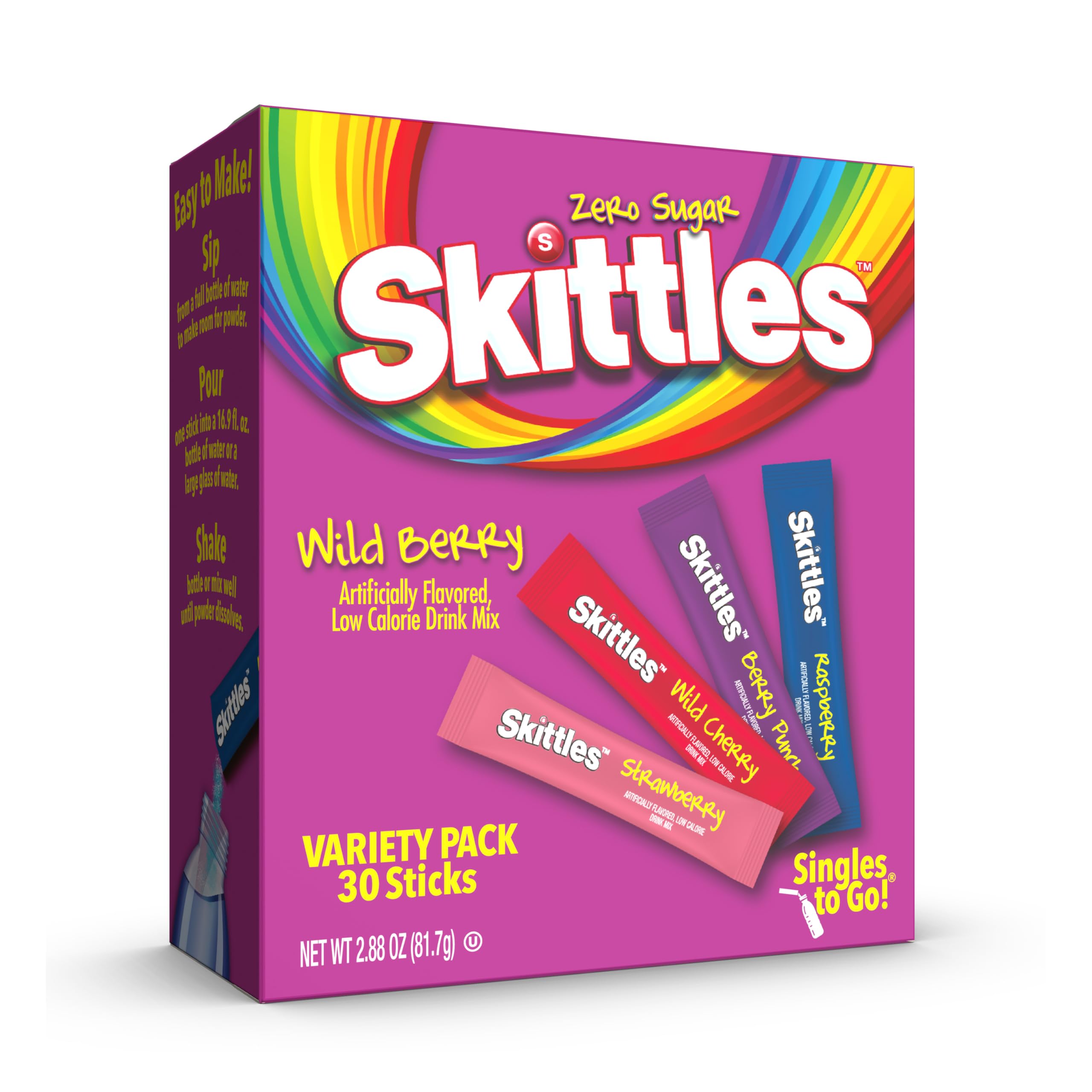 Singles To Go! Skittles Drink Mix, Wild Berry Variety Pack, 30 Packets
