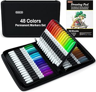 Shuttle Art Permanent Markers with Travel Case, 48 Colours Fine Point
