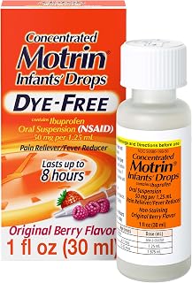 Motrin Infants' Concentrated Drops with Ibuprofen, Fever Reducer, 1 fl. oz | For Infants 6-23 months, Dye-Free, Alcohol-Free, NSAID, Pain Reliever, Original Berry Flavor
