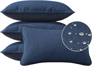 Unimatta Sunbrella Decorative Outdoor Water Repellent Throw Pillows with Inserts, Set of 4, 20" x12" Pillows for Patio, Backyard, Bed, Couch, and Patio Furniture, Specrtum Indigo