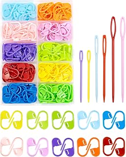 FIVEIZERO 200 Pcs Stitch Markers - 10 Color Knitting &amp; Crochet Markers | Crochet markers with Clip, Sewing Needles, Plastic Eyelets for DIY &amp; Craft Sewing, Made of High Quality Plastic