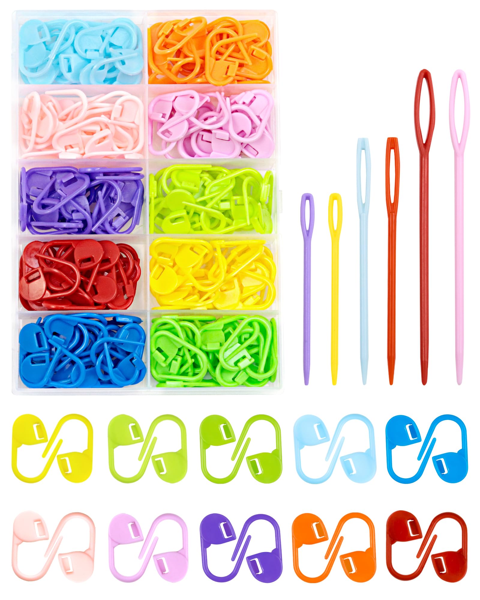 FIVEIZERO 200 Pcs Stitch Markers - 10 Color Knitting &amp; Crochet Markers | Cro