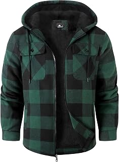 SwissWell Woodman Shirt Men Thick Plaid Flannel Jacket Plush Lining Hooded Sweatshirt Lined Casual Men Fleece Hoodie Winter Jacket with Pocket