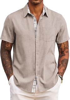 COOFANDY Men's Short-Sleeved Shirt Regular Fit Summer Casual Lightweight Beach Holiday with Pocket