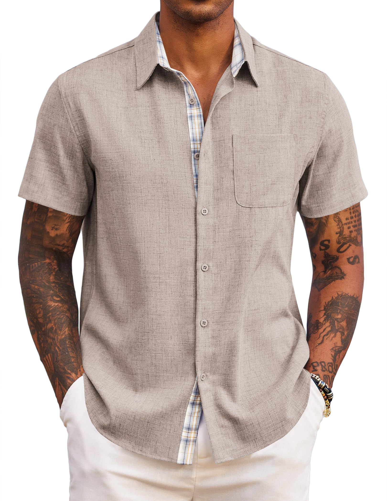 COOFANDY Men's Short-Sleeved Shirt Regular Fit Summer Casual Lightweight Beach H
