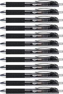 Amazon Basics Retractable Gel Ink Pens, Rubber Grip, Smudge Free, Ideal for School, Office, Fine Point (0.7mm), Black, Pack of 12