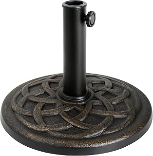 Backyard Expressions Round Heavy Duty Patio Umbrella Base – Weather Resistant Calcium Carbonate Resin with Bronze Weave Design – Fits 1.5" to 2" Poles, Easy Assembly, UV & Fade Resistant