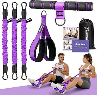 WOQQW Multifunction Pedal Resistance Band with Handle, Upgraded 3 Tube Adjustable Foot Resistance Bands for Core, Arm, Legs, Body Puller Trainer - Sit Up Exercise Equipment for Women Men