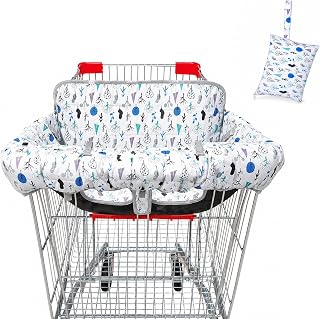 Shopping Cart Cover for Baby, Velcro &amp; Buckle Strap Design, Machine | Velcro Buckle Strap Design, Machine Washable Foldable Cover with Storage Pouch, Fits Most Grocery Carts
