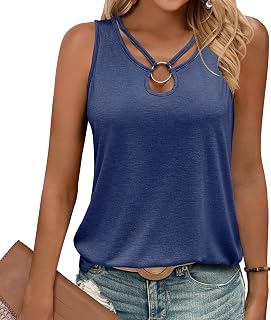 Gihgoew Summer Women Tank Tops 2025 Cropped Ring Keyhole Neck Sleeveless Fashion Cute T-Shirt Clothes