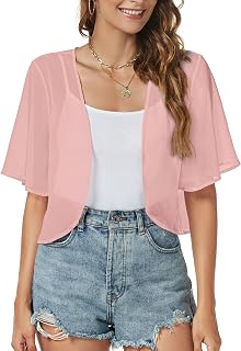 Women Shrug Chiffon Cardigan Open Front Short Sleeve Sheer Bolero for Dress