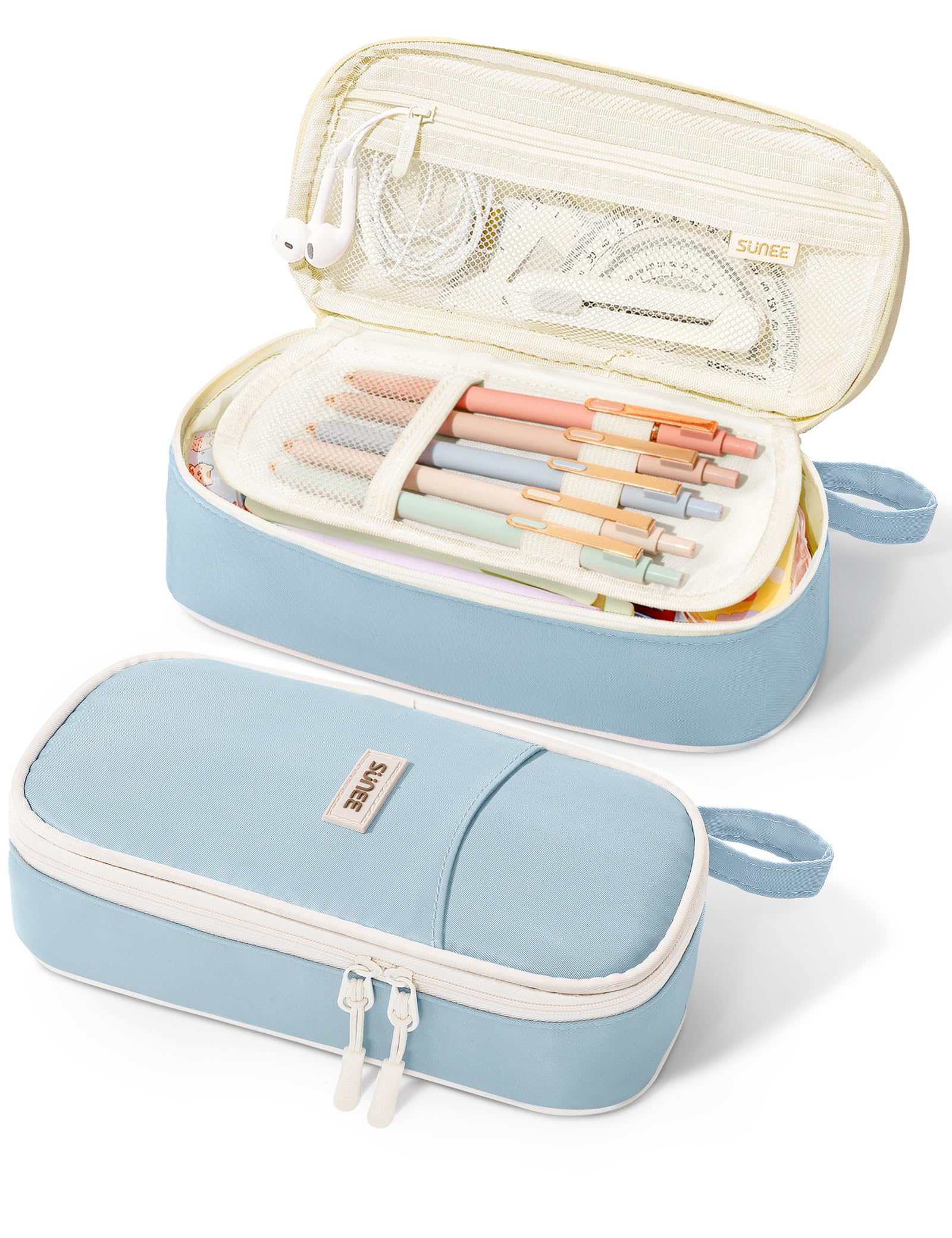 SUNEE Cute Pencil Case, Aesthetic Pen Pouch, Colored Large Pencil Bag with Zippe