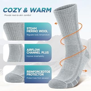 Ruixue Merino Hiking Socks for Men and Women, Trekking Socks, Merino Wool Sports Socks, Sports Socks for Men, Women and Children [3 Pairs]