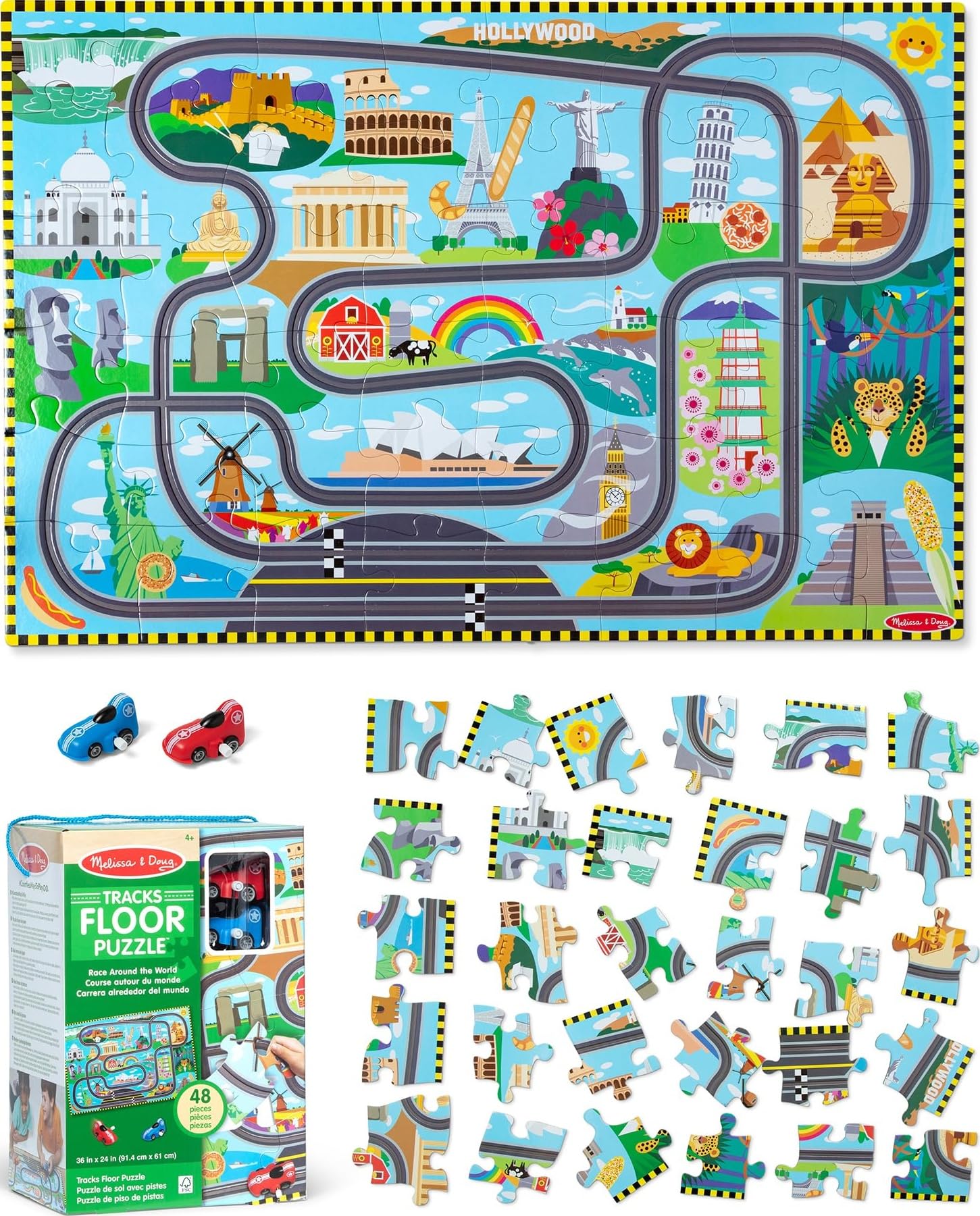 Melissa & Doug Race Around the World Floor Puzzle 48-Piece | 48 Wipe-Clean Puzzl