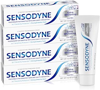 Sensodyne Extra Whitening Cool Mint Toothpaste - 4 Ounces, Pack of 4 | Amazon Exclusive, For Sensitive Teeth and Cavity Prevention, Cool Mint, Medicare Advantage OTC (MAOTC) Eligible