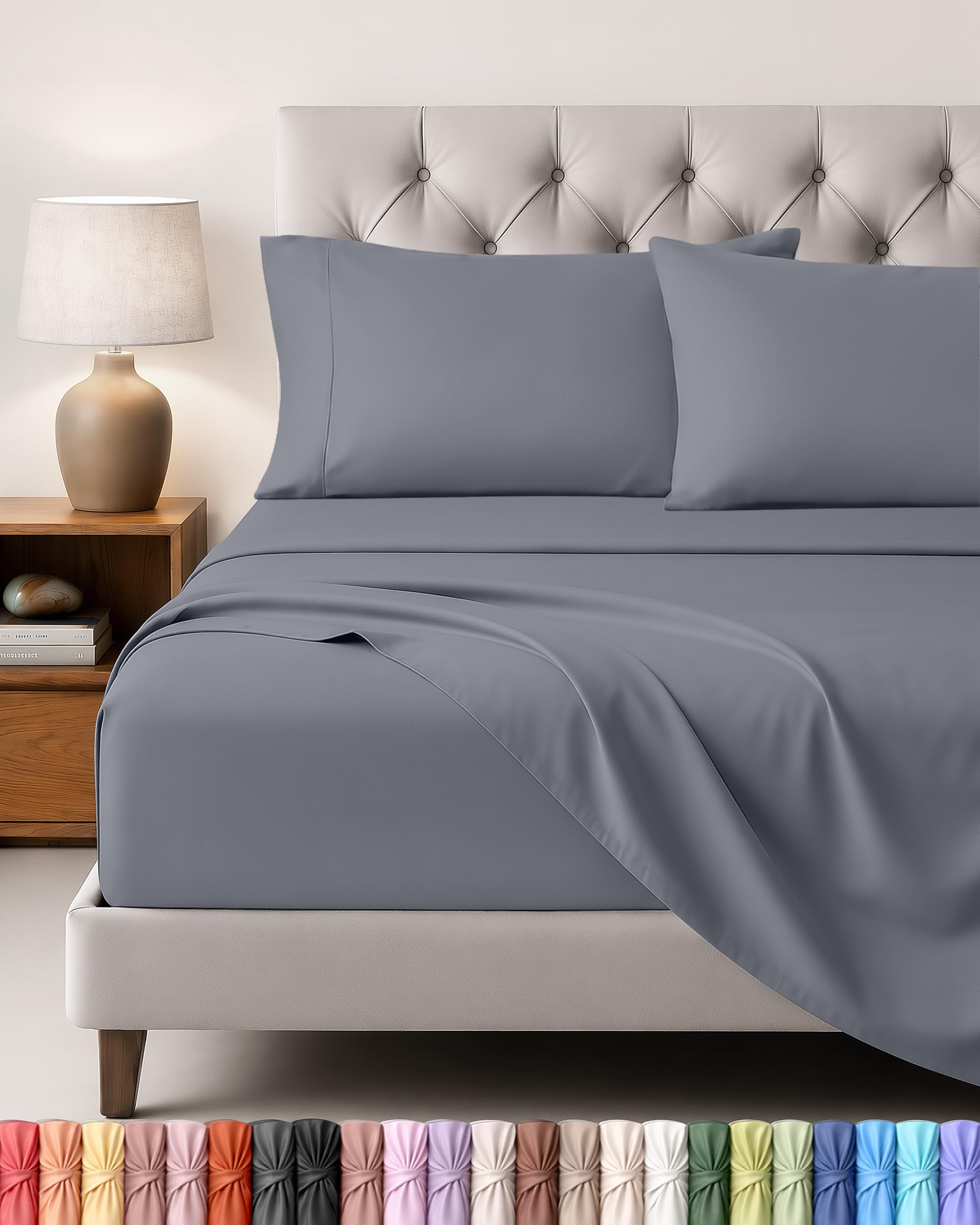 Utopia Bedding 4-Piece Bed Sheet Set, 180 x 200 cm, Grey | Fitted Sheet, Flat Sh