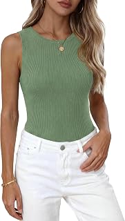 PRETTYGARDEN Summer High Neck Striped Tank Tops for Women Casual Sleeveless Sweaters Basic Ribbed Knit Slim Fitted Shirts