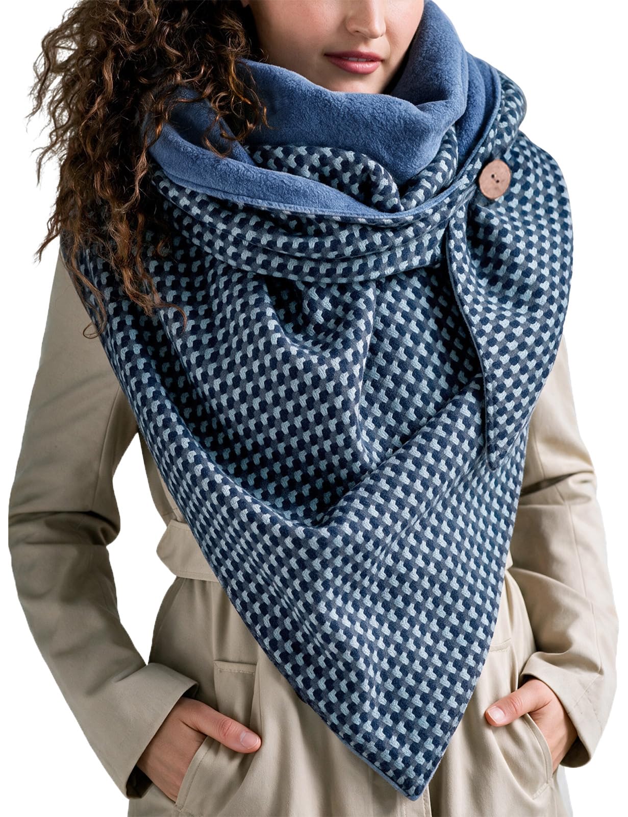 heekpek Women's Scarves, Warm Triangle Scarf with Button, Winter Scarves, Retro 