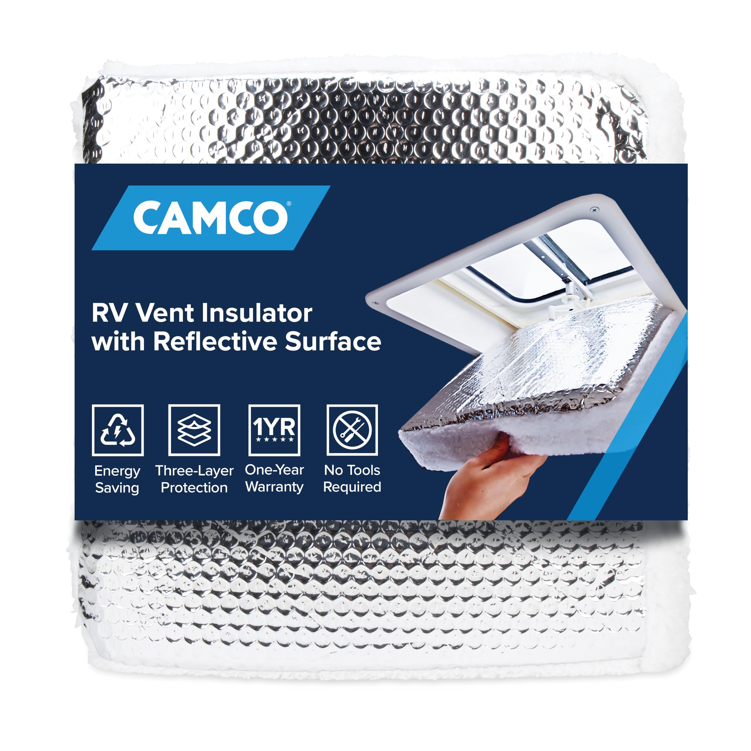 Camco 14 Inch RV Vent Insulator Cover for Roof or Skylight, Reflective Surface, 