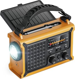 Raynic Emergency Radio (Upgraded) – AM/FM Radio, Solar & Hand Crank Powered, 12000mAh Rechargeable Battery, Emergency Phone Charging, 5W Flashlight, SOS for Emergencies, Power Outages & Outdoor Use