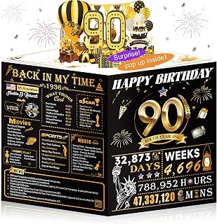 90th Birthday Cards for Women Men, 3D Pop Up 90th Birthday Gift Ideas for Grandma Mom Dad, Funny 90 Year Old Birthday Decorations for Husband Wife Parents Him Her, Jumbo Back In 1936 ﻿
