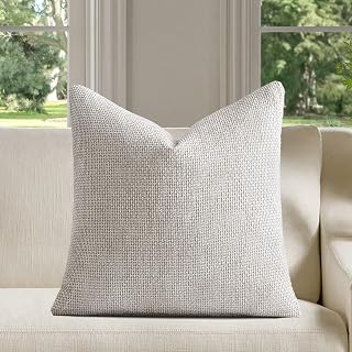 Oatmeal Chenille Throw Pillow Cover 18x18 Inch Boho Solid Soft Decorative Cushion Cover for Living Room Sofa Bed Home Decor Pack of 1