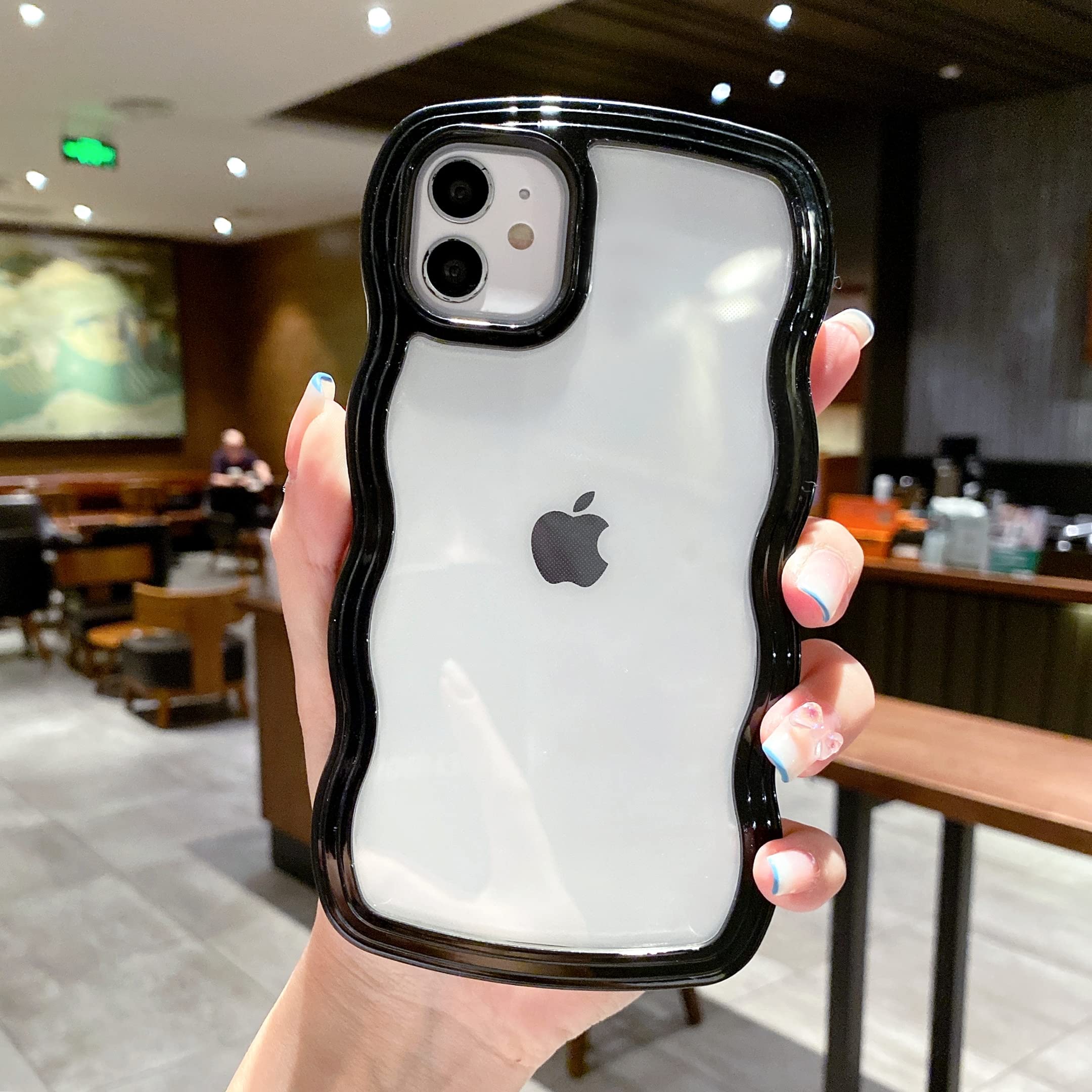 QLTYPRI Cute Wavy Case for iPhone 13 Pro Max Clear Phone Case, Black