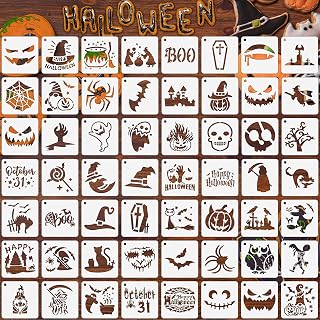 Augshy 56 Pack Small Halloween Pumpkin Stencils for Painting Crafts | Plastic, Reusable, Wood Ornaments, Fabrics, Door Mats, Window Decoration, DIY Crafts, 3 Inch