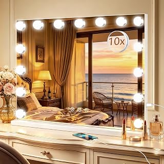 KIMLOONG Hollywood Vanity Mirror with Lights, 23"×18" Lighted Makeup Mirror | Features 15 dimmable LED bulbs, 3 color modes, built-in USB port & durable aluminum frame for bedroom & dressing room